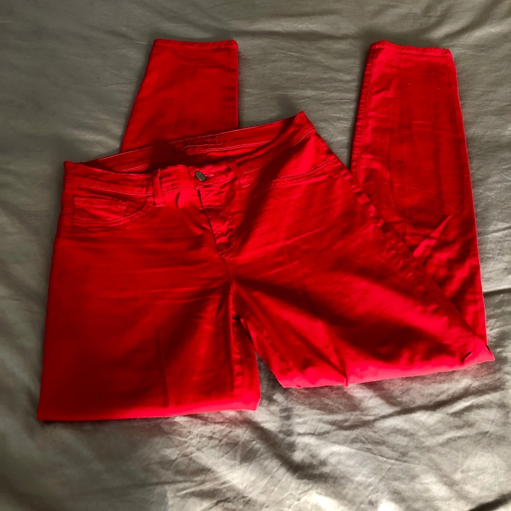 J Brand Mid Rise Skinny Jeans in Bright Red